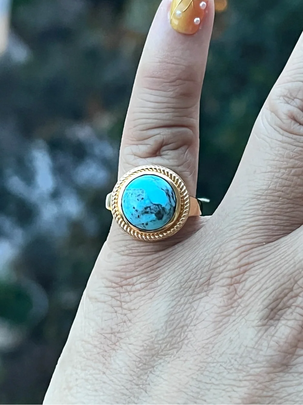 Gold Over Sterling Silver Round Kingman Turquoise Ring Size 6